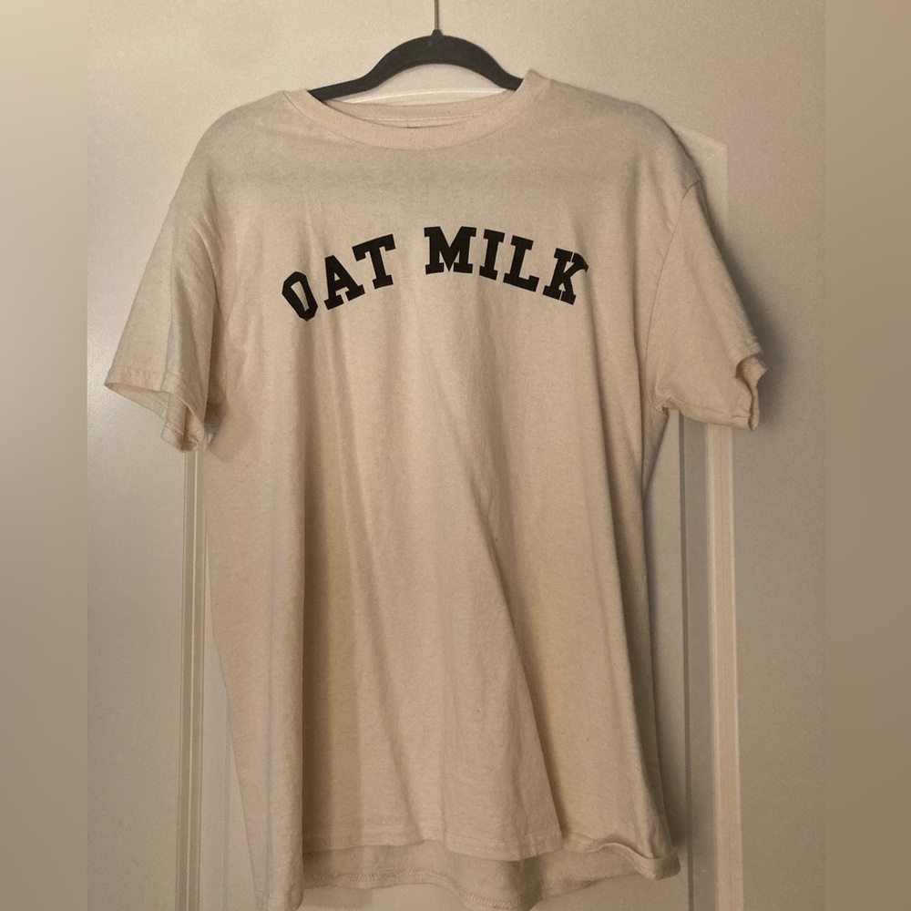 NWOT T-Shirt with Black 'Oat Milk' Print